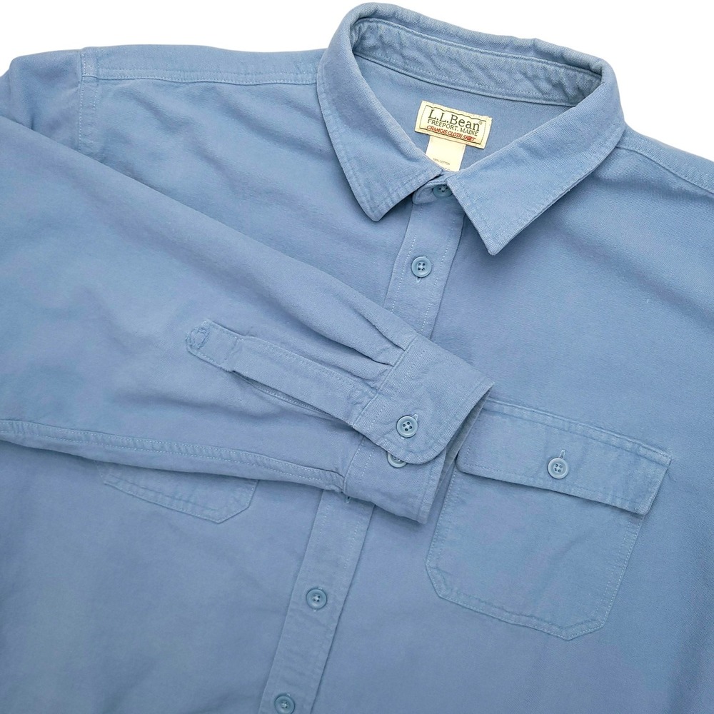 L.L. Bean Chamois Shirt Mens‎ 2XL Blue Solid Long Sleeve Button Up Flannel